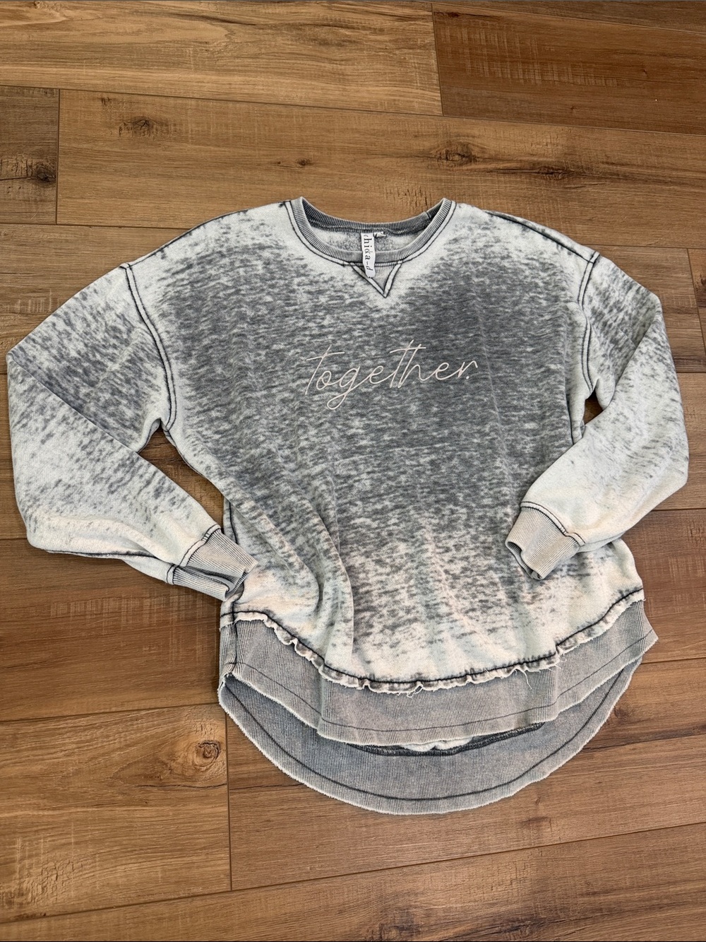 Together Script Washed Gray Scoop-Neck Sweatshirt
